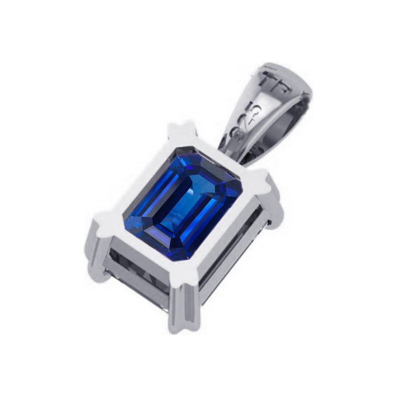Pingente Prata 925 Retangular Safira Azul Unissex- Exclusivo