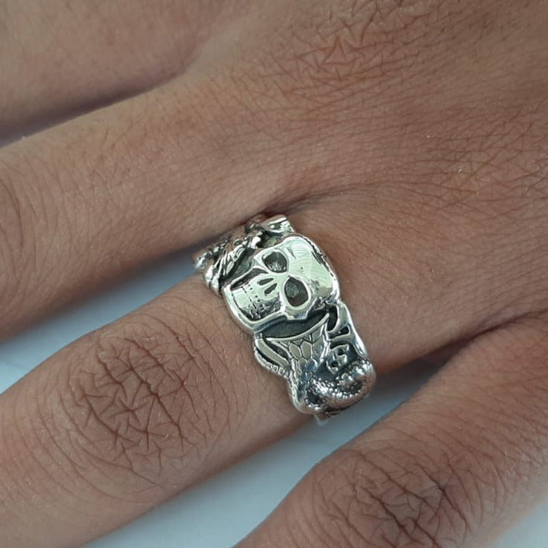 Anel Pura Prata 925 Masculino Caveira - Tamanhos Exclusivos