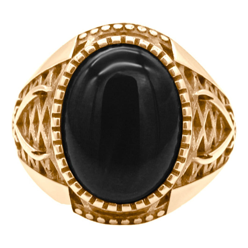 Anel Masculino Oval Prata 925 Dourada Ouro 18k - Black Ônix