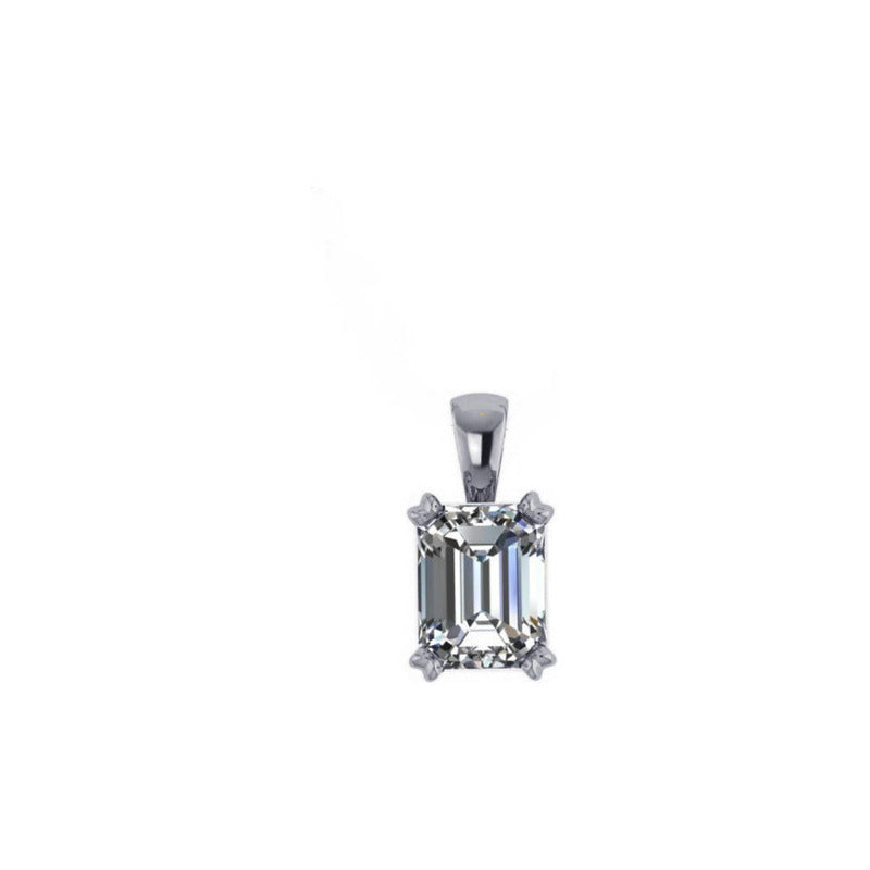 Pingente Prata 925 Retangular Zirconia Unissex - Exclusivo