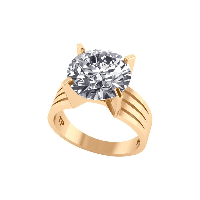 Anel Solitário Prata 925 Dourada 18k - Zircônia Grande