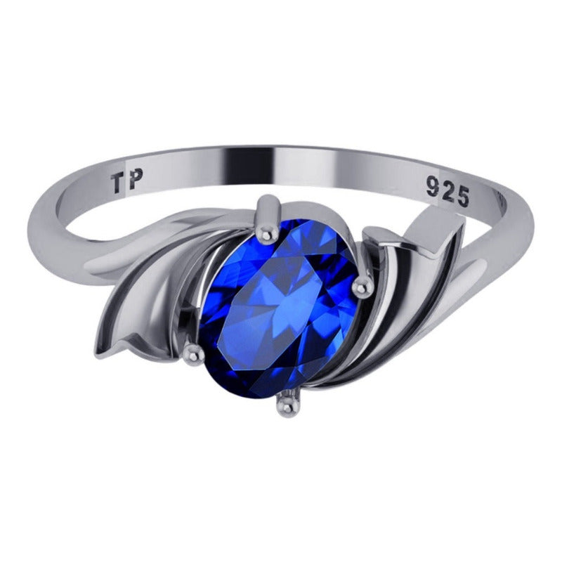 Anel Wings Safira Oval Pura Prata 925 - Exclusivo