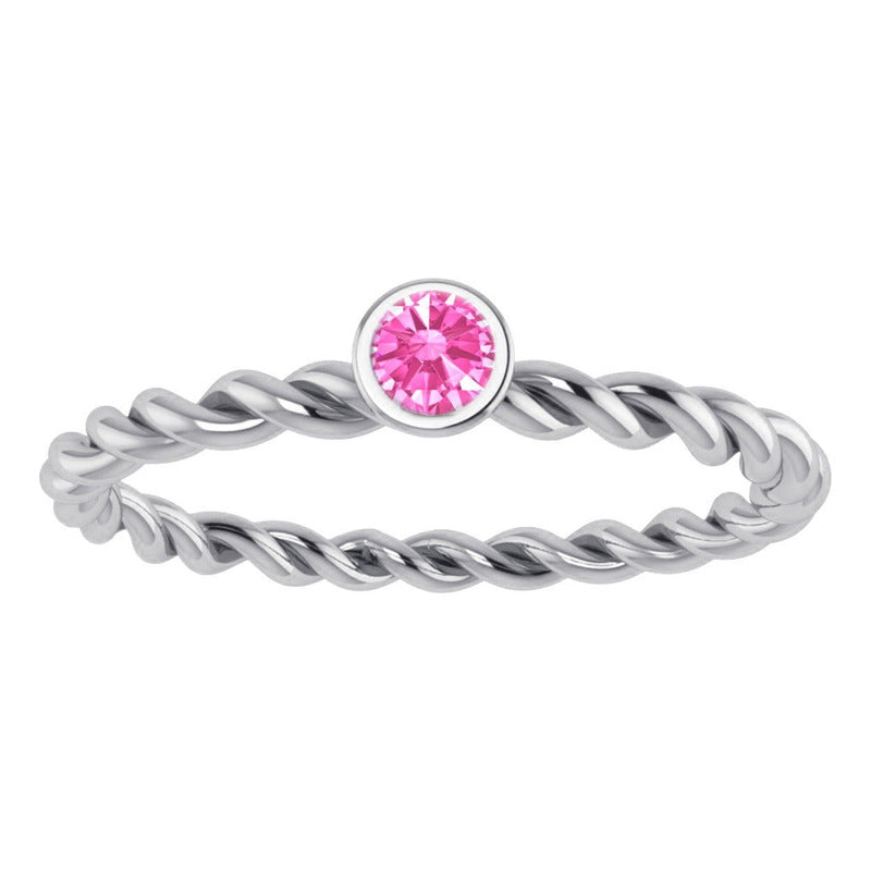 Anel Prata 925 Solitário Torcido Safira Rosa - Exclusivo