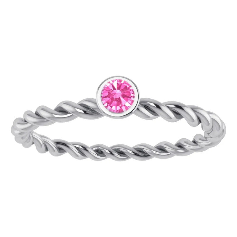 Anel Prata 925 Solitário Torcido Safira Rosa - Exclusivo