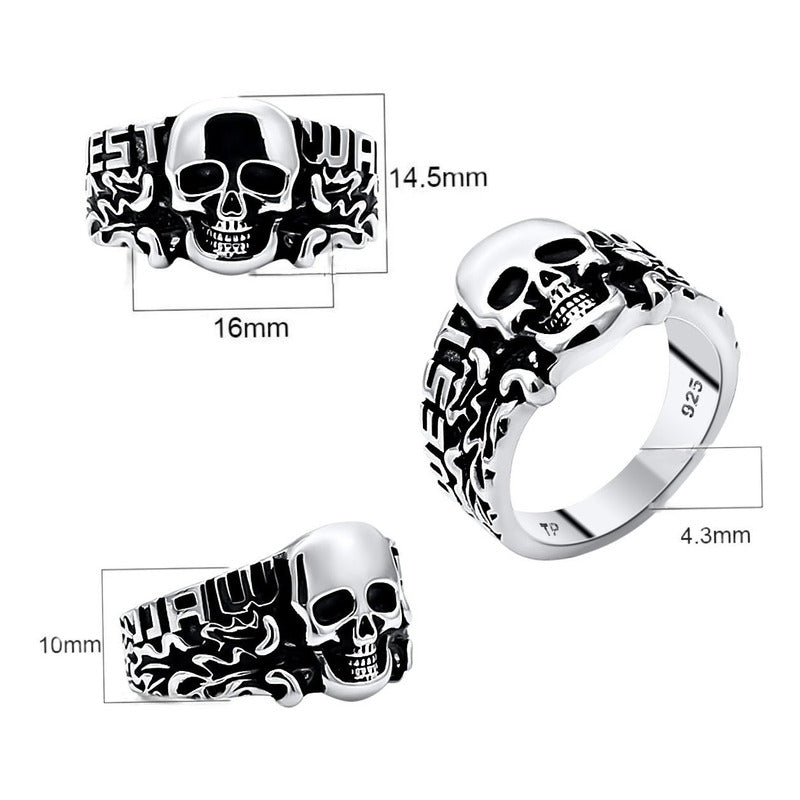 Anel Caveira Pura Prata 925 Masculino - Tamanhos Exclusivos