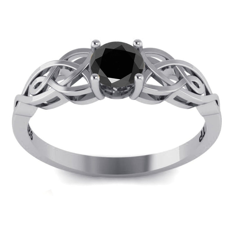 Anel Solitário Celta Knot Prata 925 Black Onix - Exclusivo