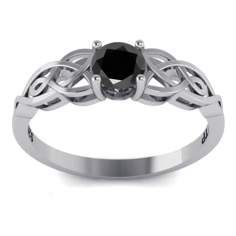 Anel Solitário Celta Knot Prata 925 Black Onix - Exclusivo