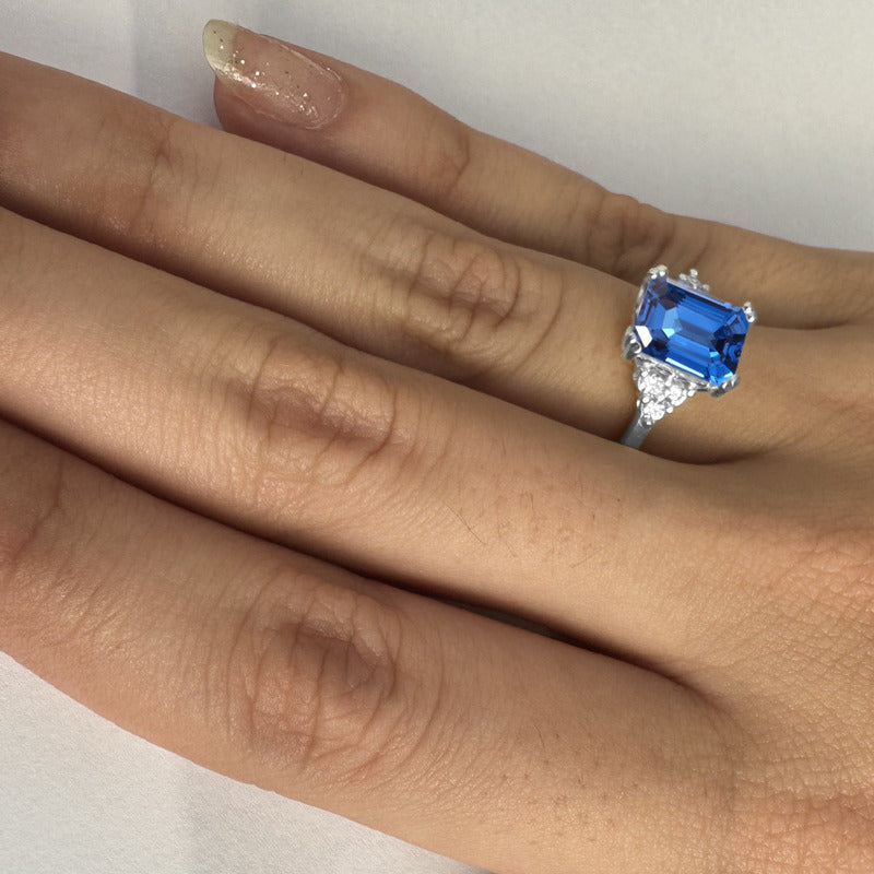 Anel Vintage Clássico Safira Azul Pura Prata 925 - Feminino