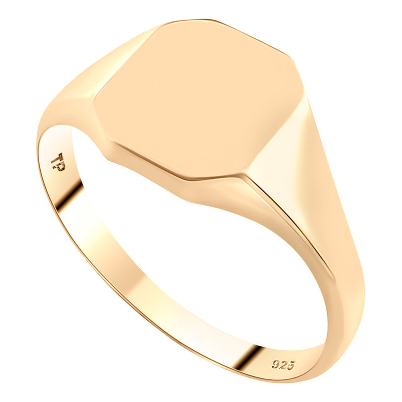 Anel Sólido Masculino Quadrado Prata 925 - Dourada Ouro 18k