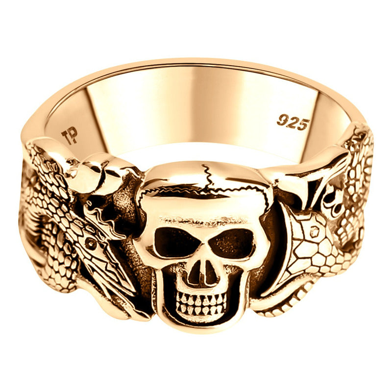 Anel Masculino Caveira Serpente Prata 925 Dourada Ouro 18k