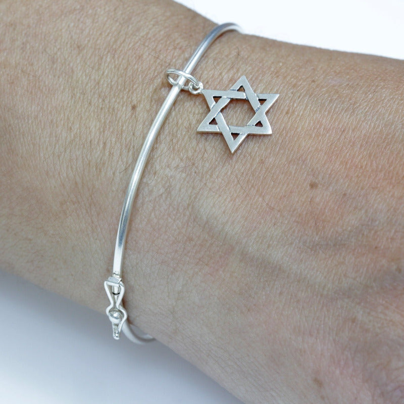 Pulseira Bracelete Rígido Prata 925 - Estrela De David
