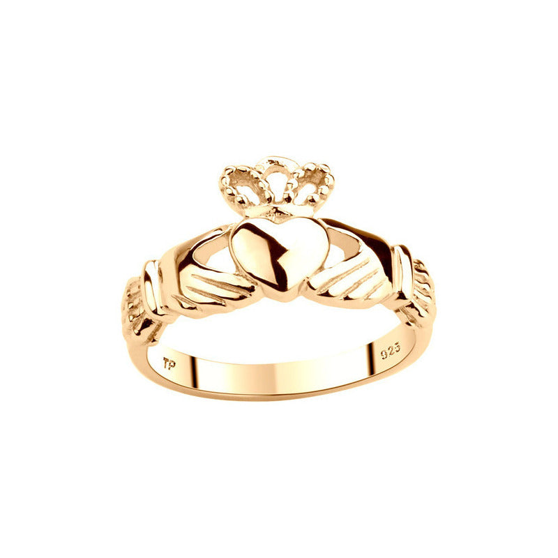 Anel Claddagh Clássico Prata 925 Dourada 18k- Unissex
