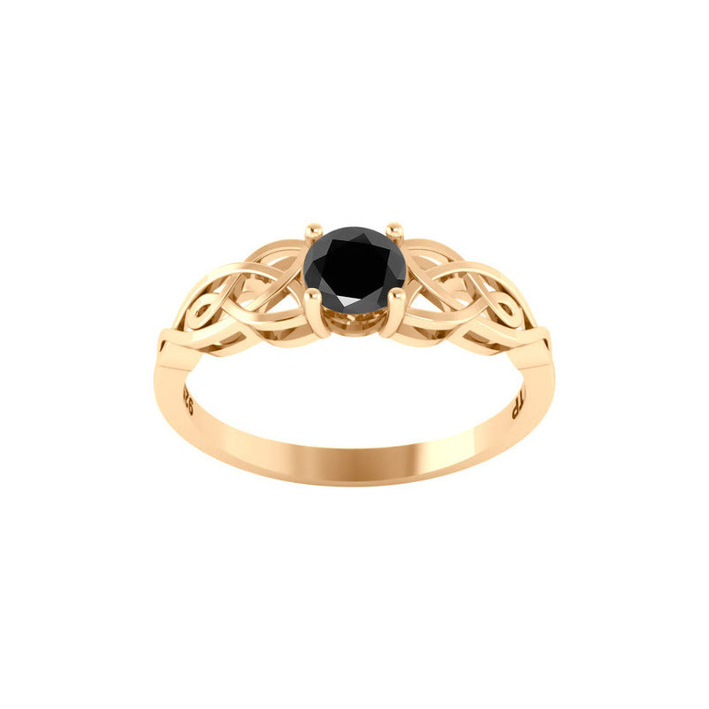 Anel Solitário Celta Knot Prata 925 Dourada 18k - Black Onix