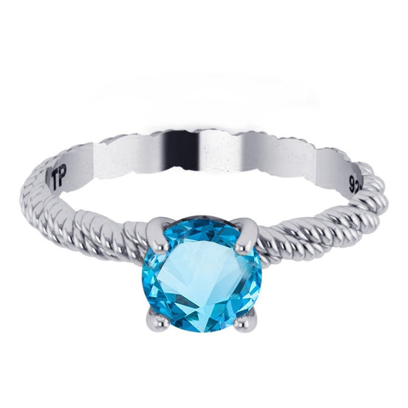 925 Silver Solitaire Ring Twisted Blue Topaz - Exclusive