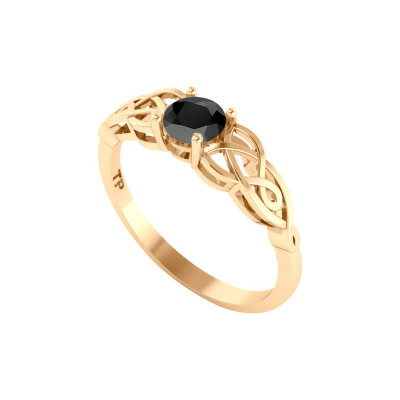 Anel Solitário Celta Knot Prata 925 Dourada 18k - Black Onix