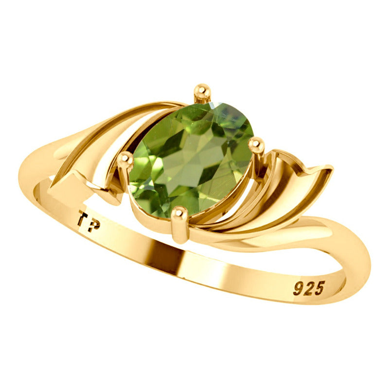 Anel Wings Prata 925 Dourada Ouro 18k - Peridoto Oval