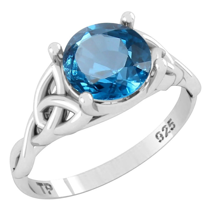 Anel Prata 925 Celta Knot Trinity Topázio Azul - Feminino