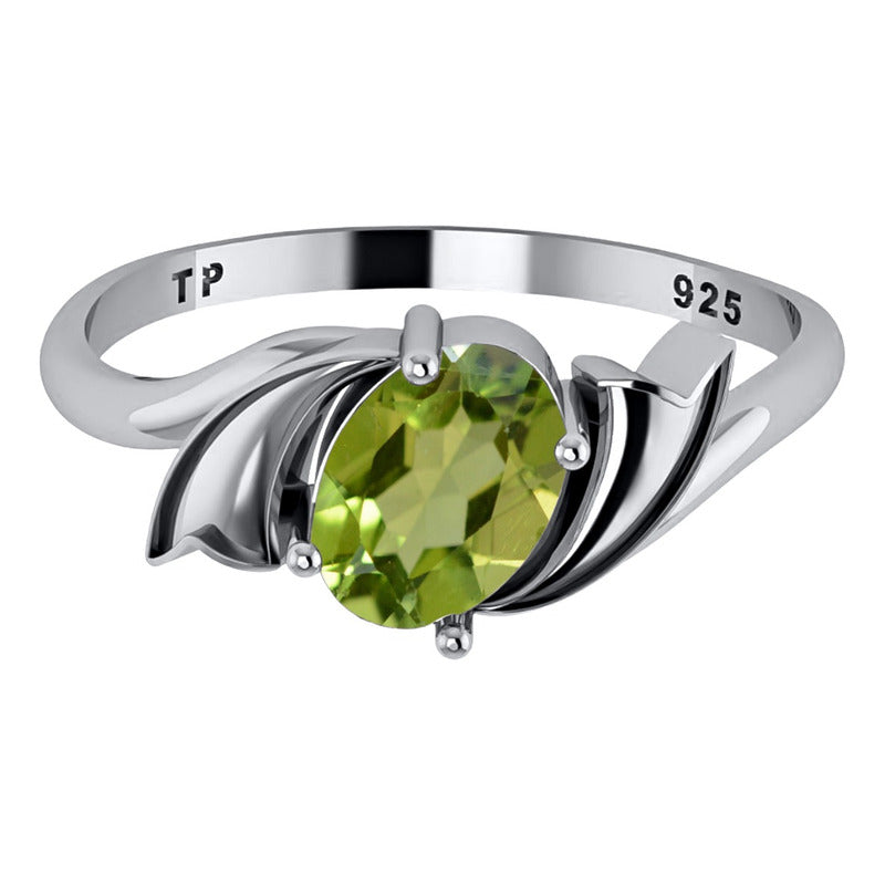 Anel Wings Peridoto Oval Pura Prata 925 - Exclusivo