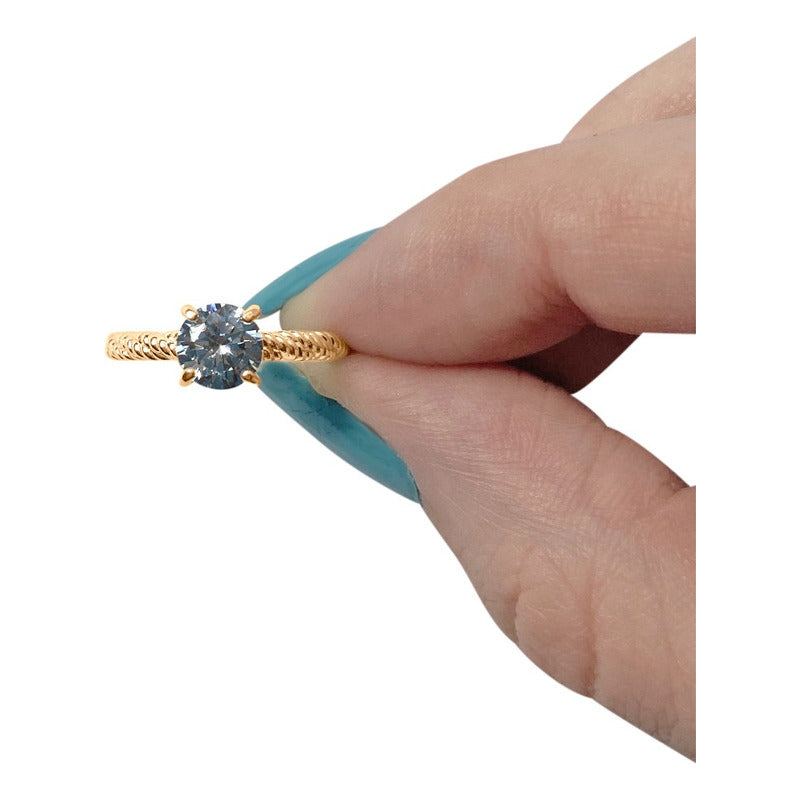 Anel Solitário Torcido Zircônia Prata 925 Dourada Ouro 18k
