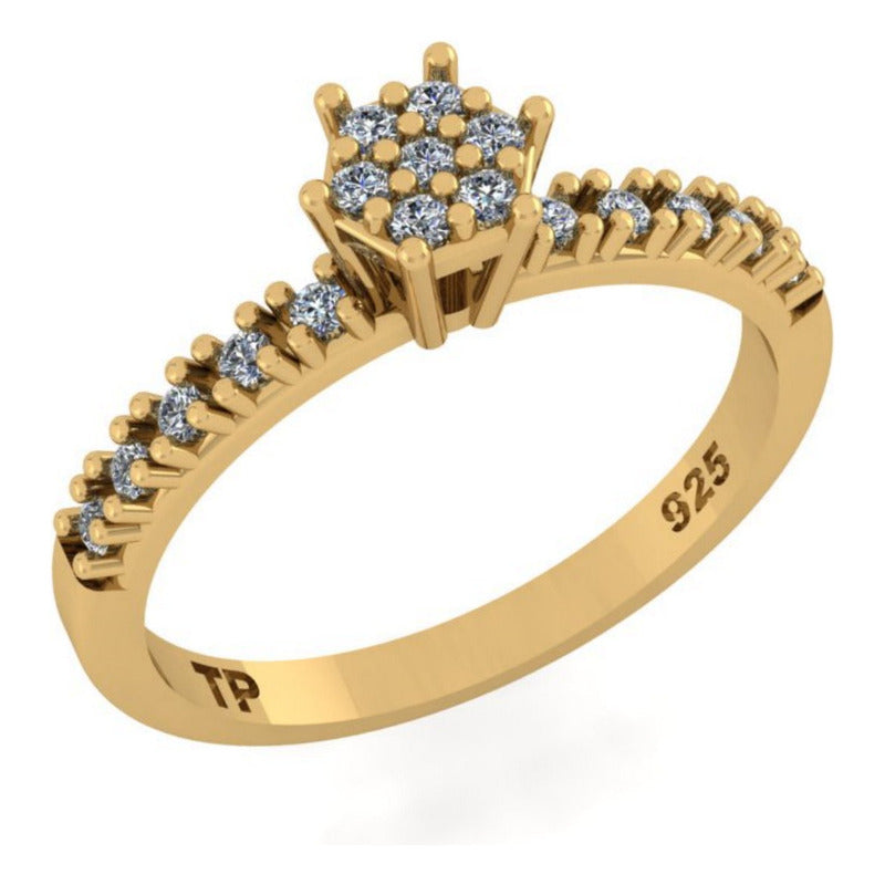Anel Chuveirinho Zircônias Prata 925 Dourada 18k- Exclusivo