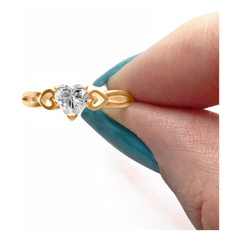 Anel Eterno Coração Pura Prata 925 Dourada Ouro 18k Zircônia