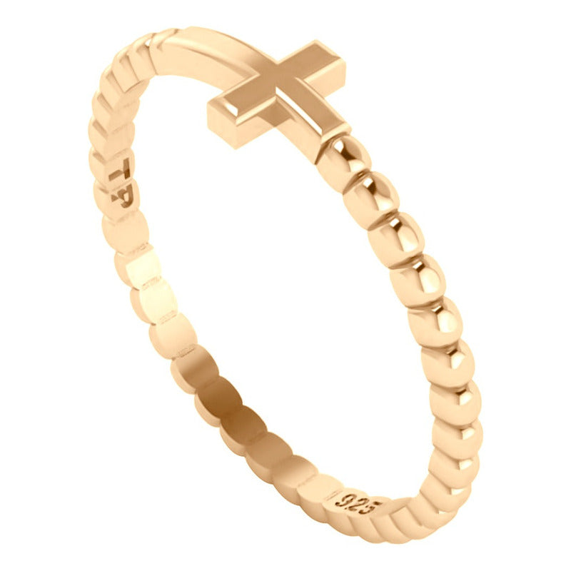 Anel Cruz De Prata 925 Dourada 18k - Melhor Valor