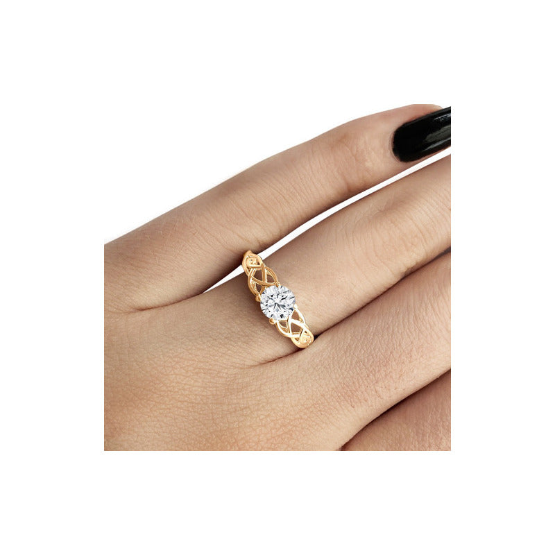 Anel Solitário Celta Knot Prata 925 Dourada 18k - Zircônia