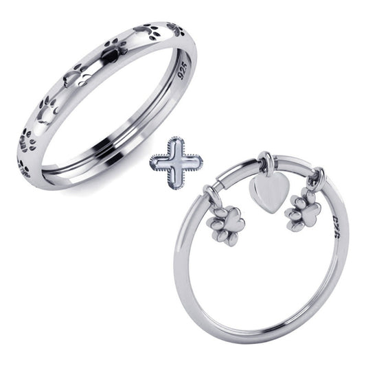 2x Anéis Patinhas Pingente Prata 925 Coração  - Exclusivo