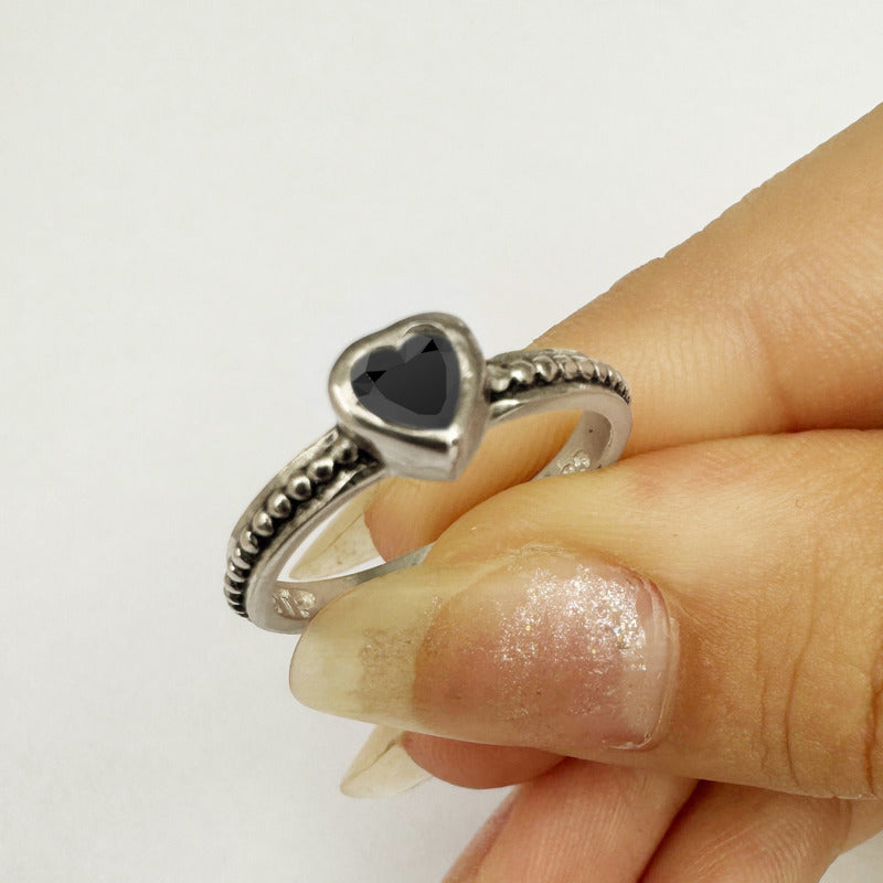 Anel De Prata 925 Solitário Coração Black Onix - Exclusivo