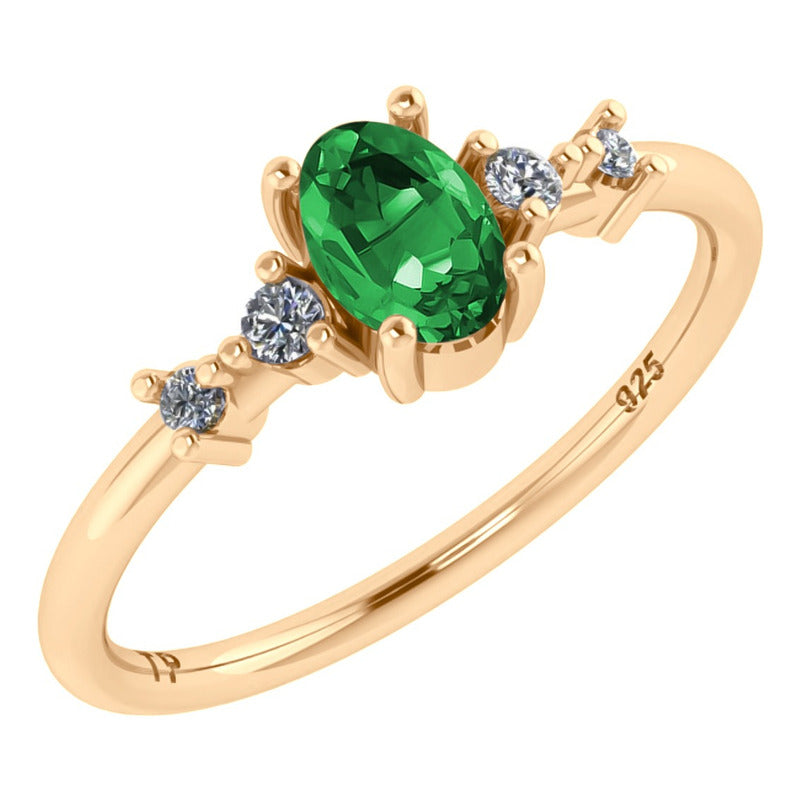 Anel London De Prata 925 Dourada Ouro 18k - Esmeralda