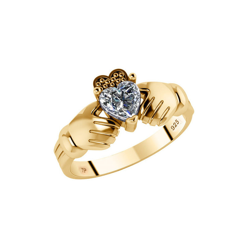 Irish Claddagh Ring 925 Silver 18k Gold - Zirconia