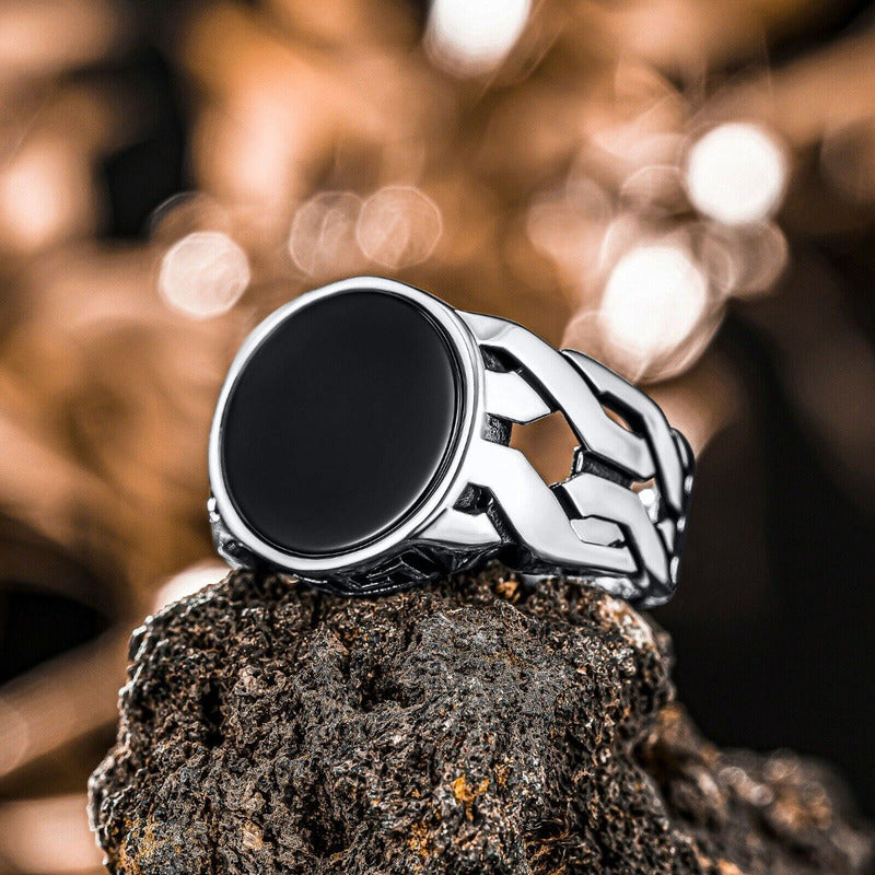 Anel Elos Prata 925 Black Onix Redondo - Tamanhos Exclusivos