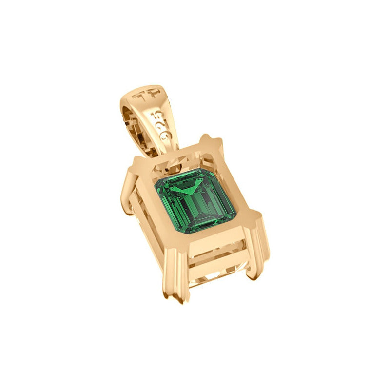 Pingente Retangular Prata 925 Dourada 18k - Esmeralda