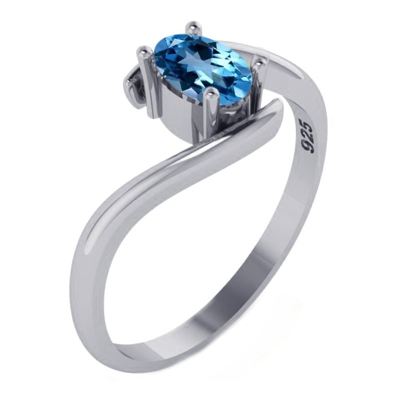 Anel Prata 925 Solitário Miami Topázio Azul - Exclusivo