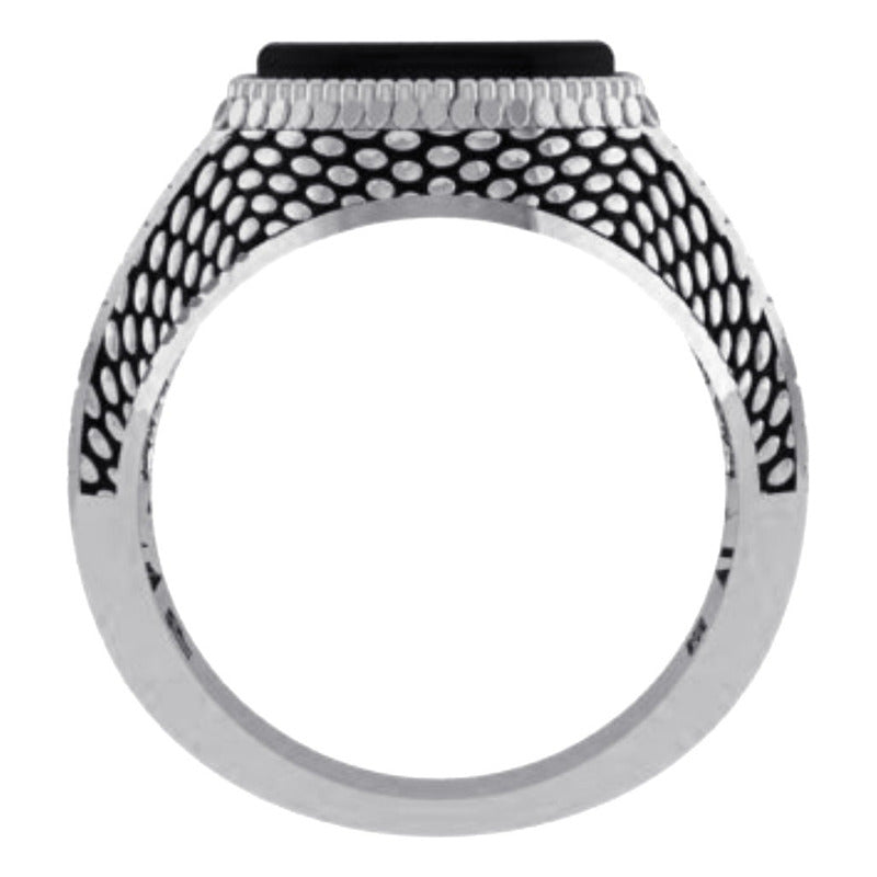 Men's 925 Silver Ring Black Agate - Natural