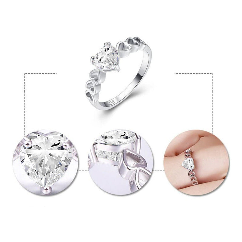 Anel Luxo Pura Prata 925 Zirconia Coração - Exclusivo