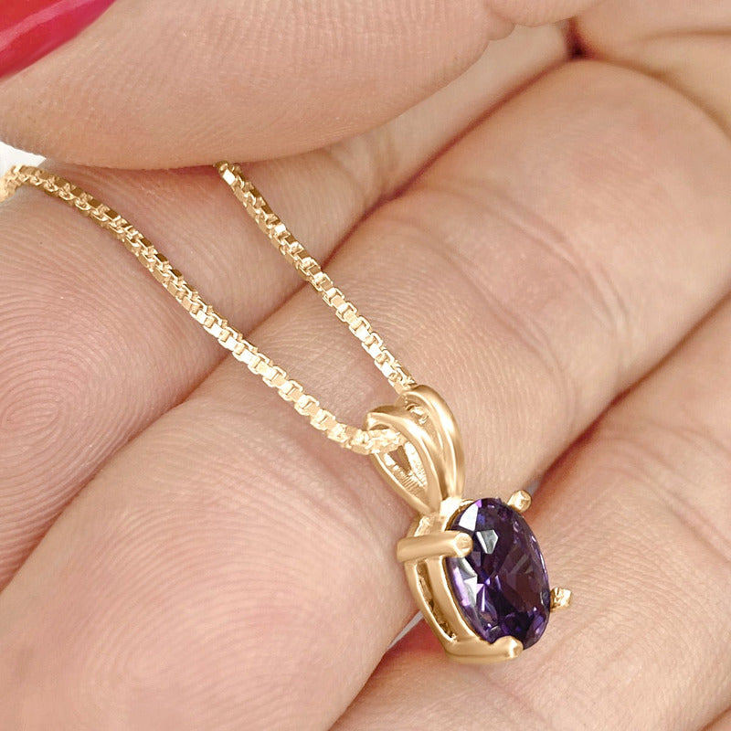 Colar Pingente Oval Prata 925 Dourada 18k - Ametista