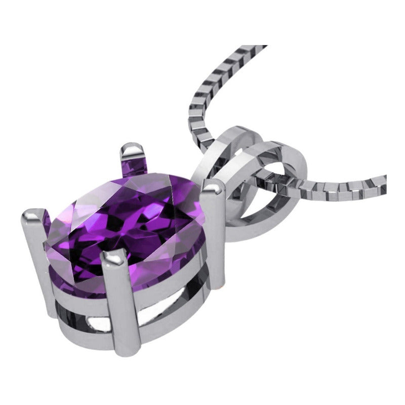 Colar Feminino Prata 925 Ametista Oval - Exclusivo