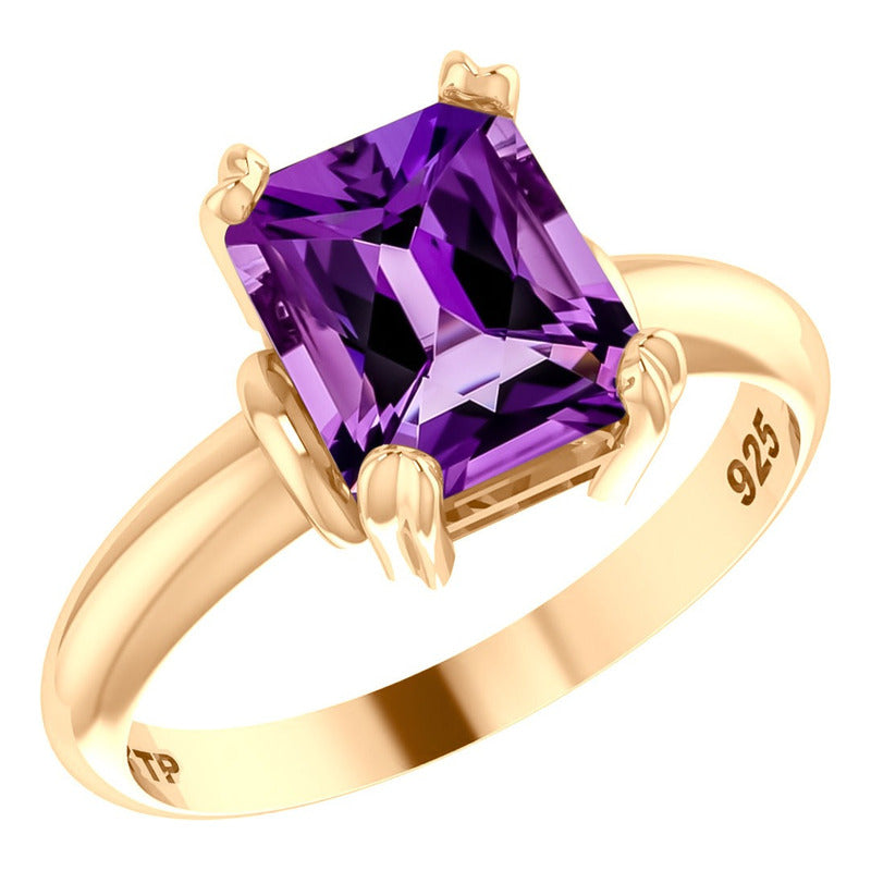 Anel Vintage Ametista Prata 925 Dourada Ouro 18k- Feminino