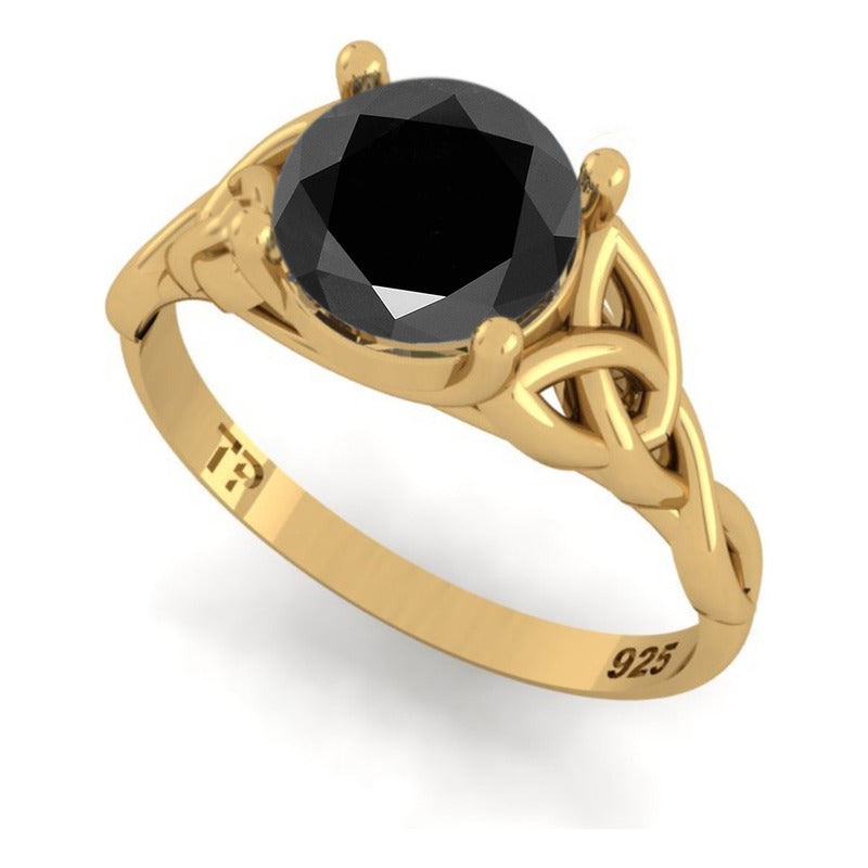 Anel Prata 925 Dourada 18k Celta Knot Trinity - Black Onix