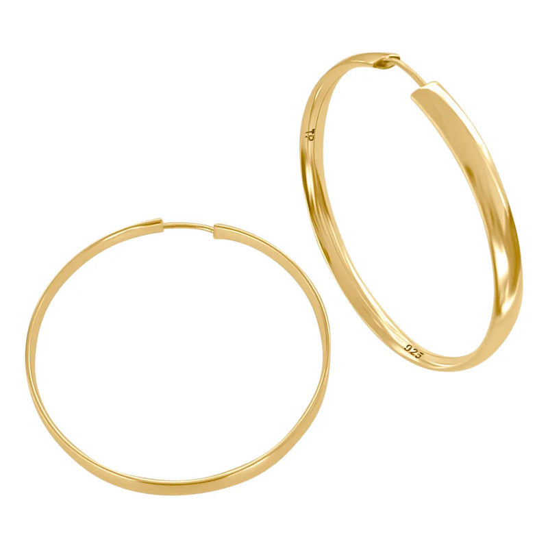 Argola Brinco Pura Prata 925 Dourada 18k - 35mm - Largo Dourado