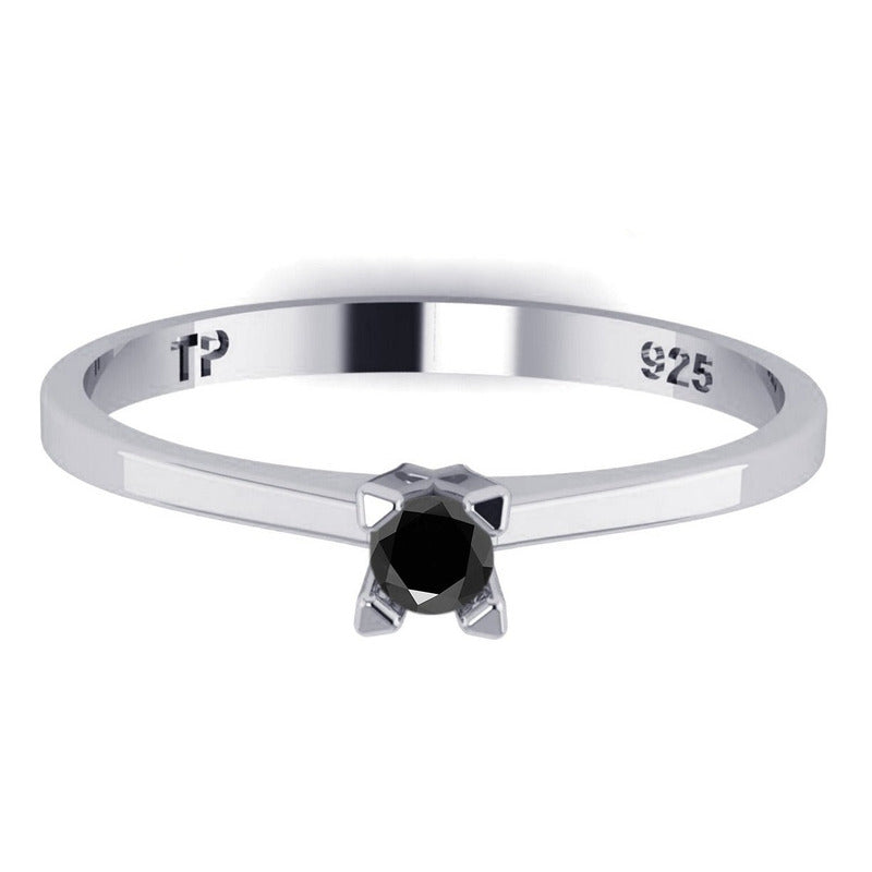 Anel Solitário De Prata 925 Black Onix - Exclusivo