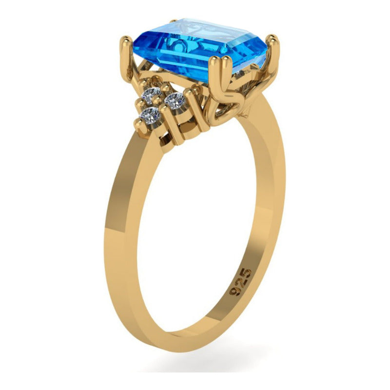 Classic Vintage Ring 925 Silver 18k Gold Blue Topaz