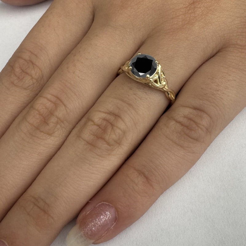 Anel Prata 925 Dourada 18k Celta Knot Trinity - Black Onix