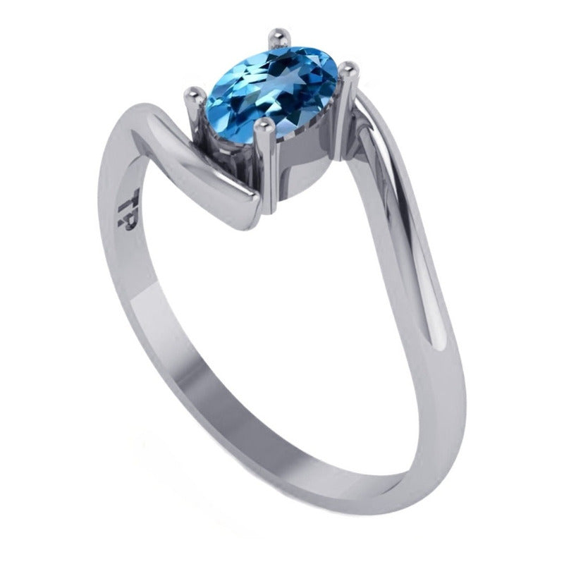 Anel Prata 925 Solitário Miami Topázio Azul - Exclusivo
