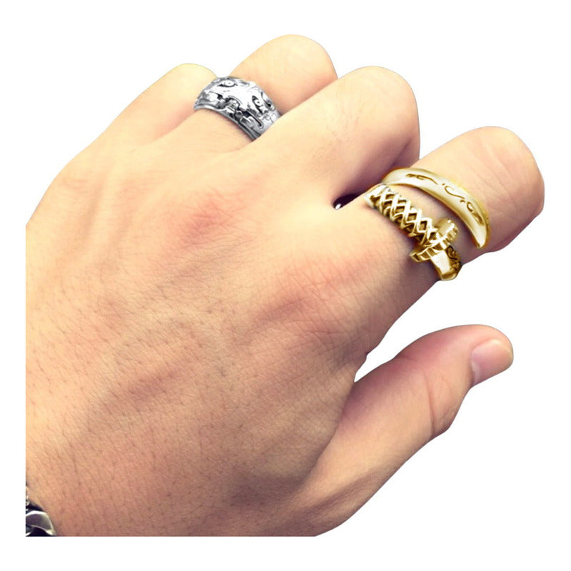 Anel Espada Samurai Prata 925 Dourada 18k Ajustável