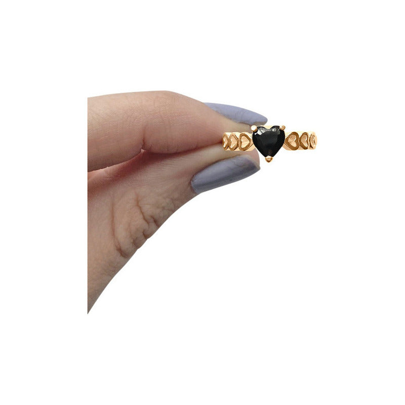 Anel Luxo Coração Prata 925 Dourada A Ouro 18k - Onix