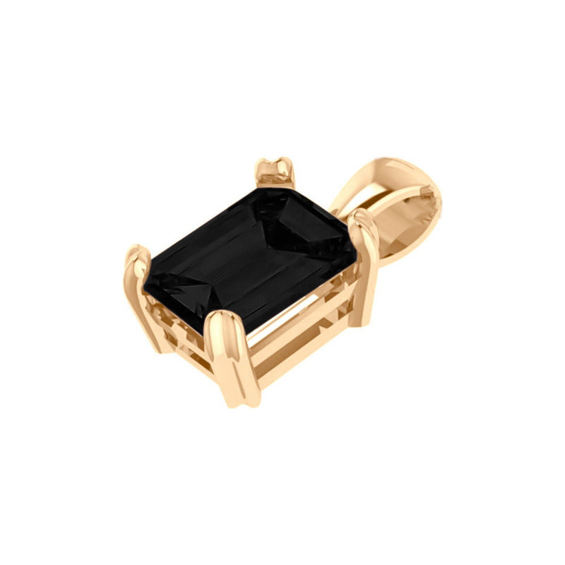 Pingente Retangular Prata 925 Dourada 18k - Black Onix