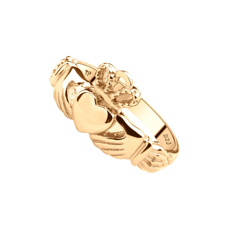 Anel Claddagh Clássico Prata 925 Dourada 18k- Unissex