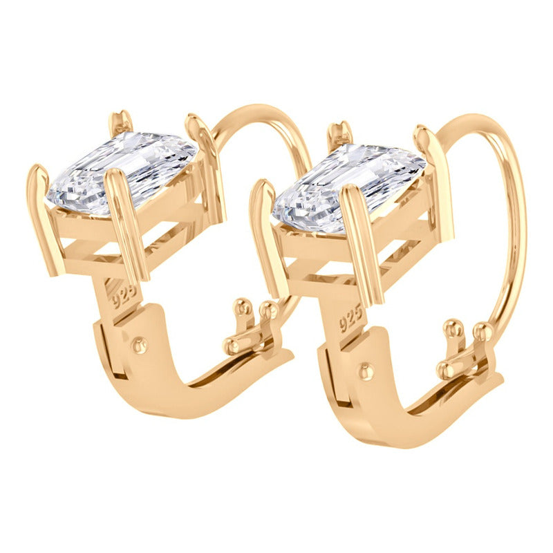 Brinco Trava Retangular Prata 925 Dourada Ouro 18k- Zircônia